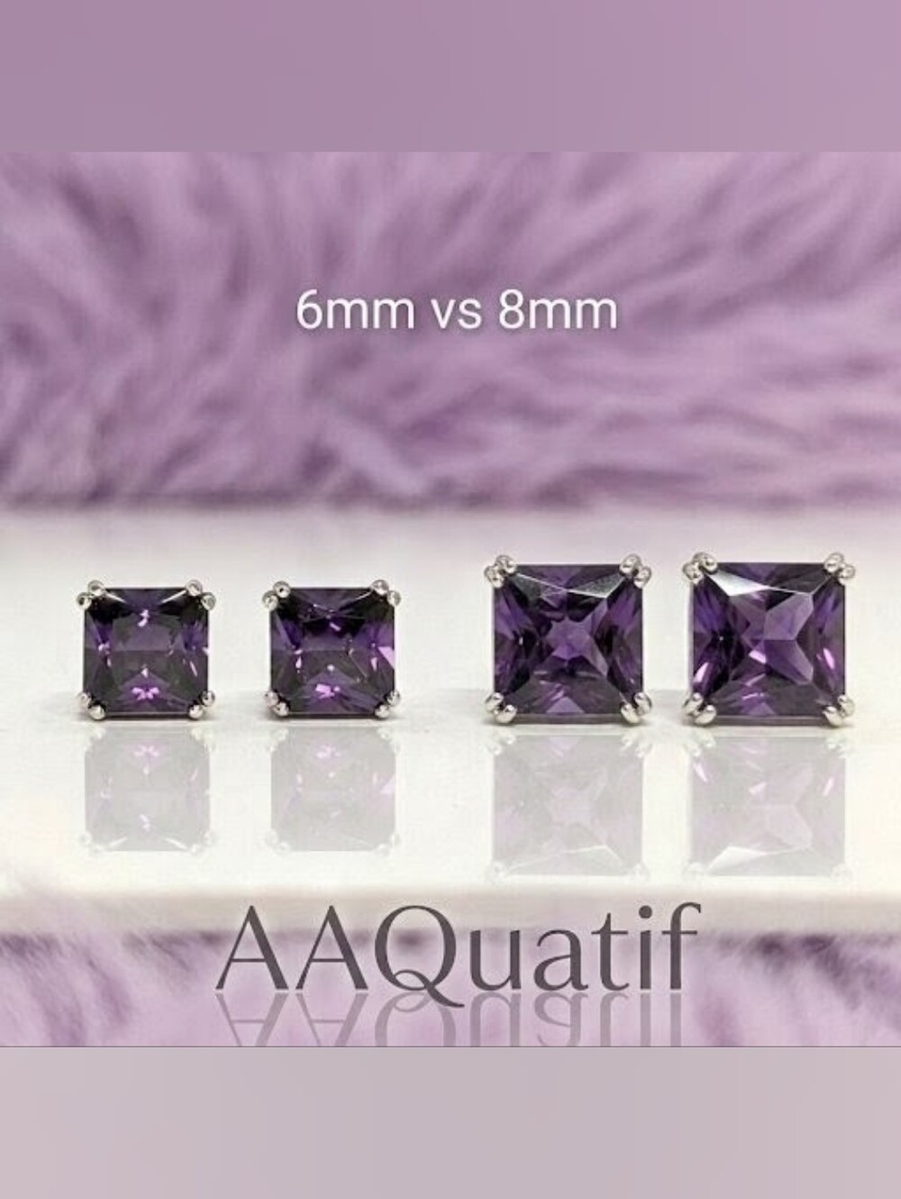 2.40 CTW Princess Cut Simulated Amethyst CZ Studs Solid 925 Sterling Silver - Picture 6 of 6